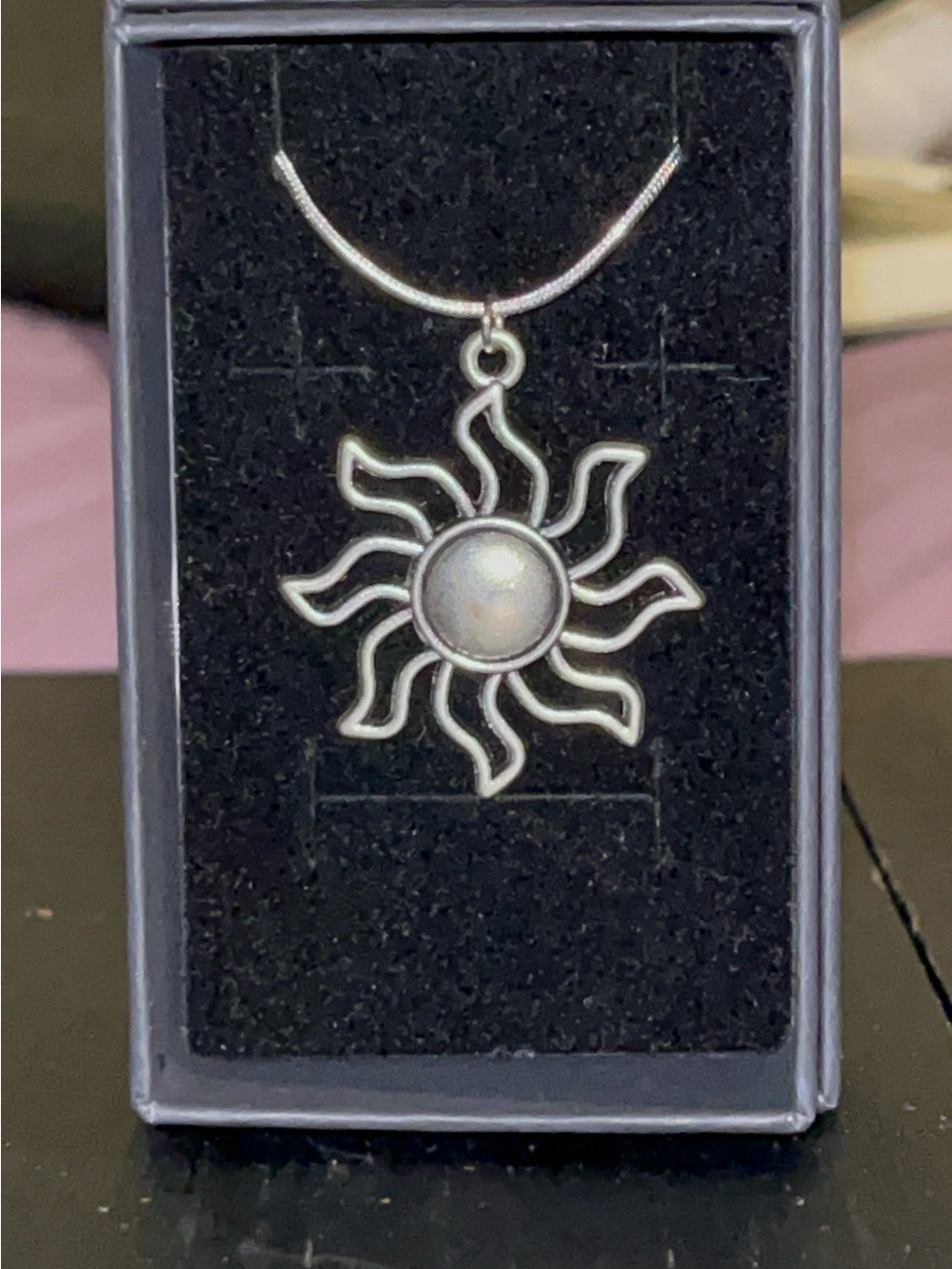 Sunburst Pendant Necklace - Silver Tone